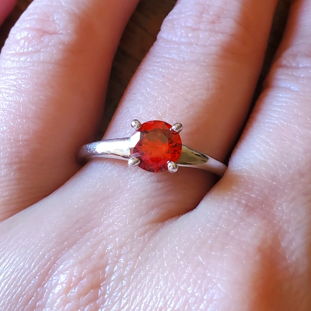 Elegant Simple Ruby and Silver Ring Size 8